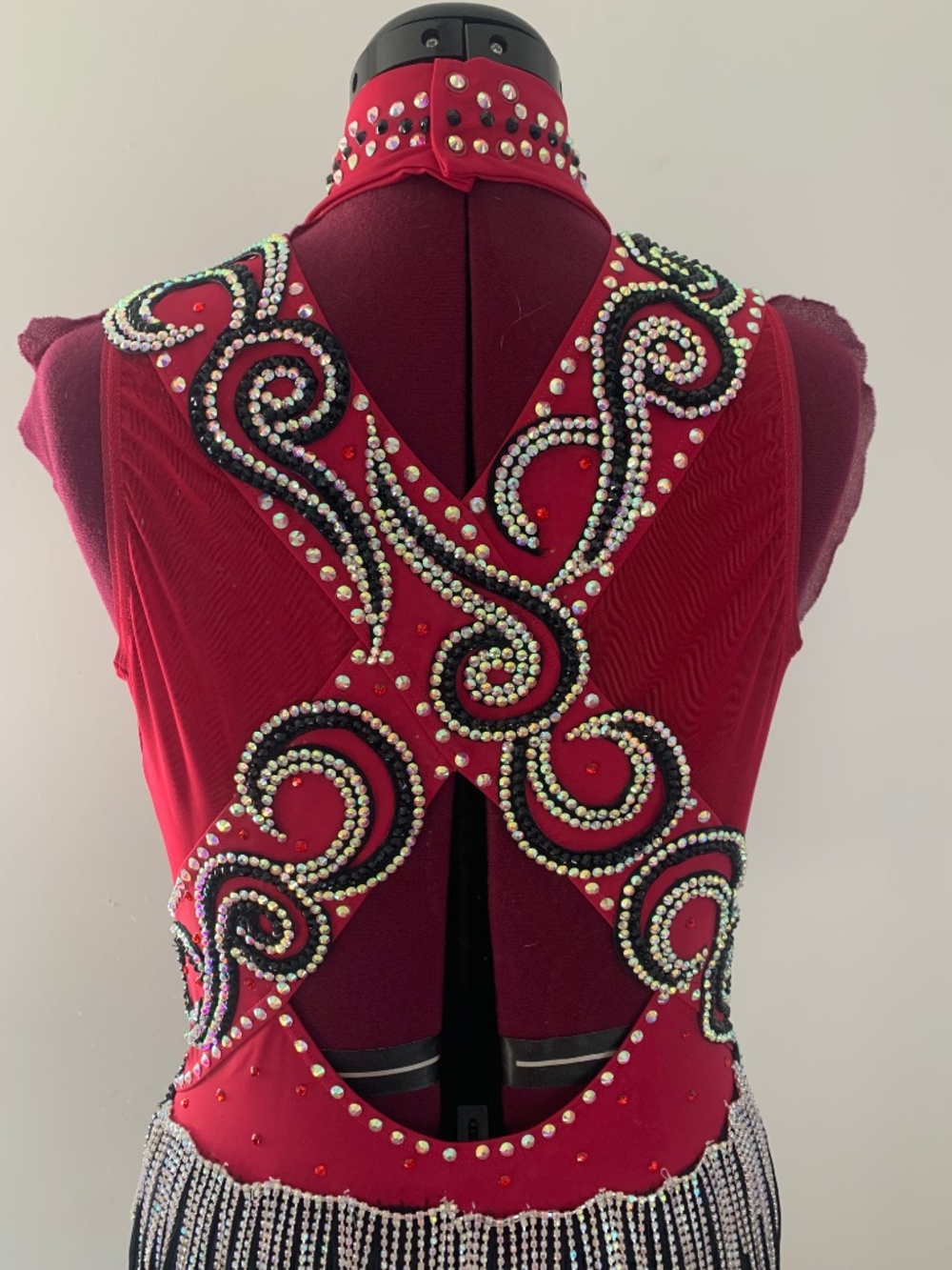 Red Rhinestone Fringe Dance Costume: Adult Large, Musical Theater/Jazz - Picture 6 of 7